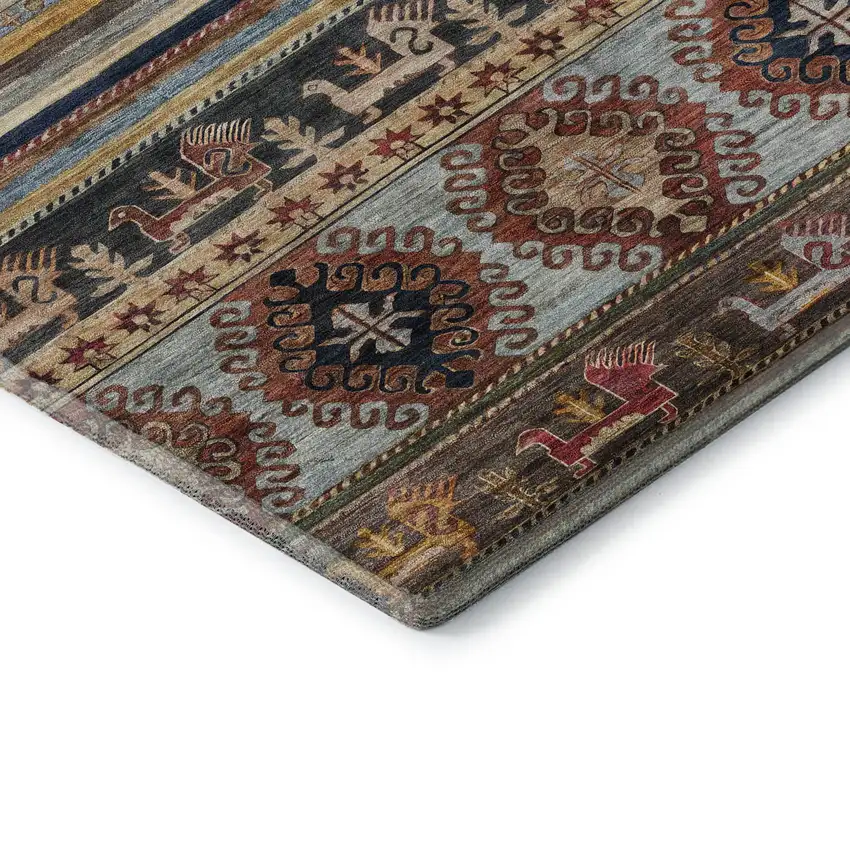 Rust Gold And Blue Medallion Washable Area Rug With UV Protection Photo 7