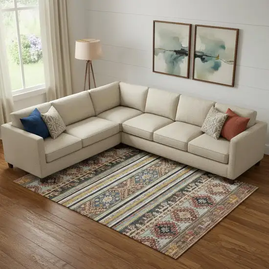 Rust Gold And Blue Medallion Washable Area Rug With UV Protection Photo 2