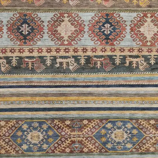 Rust Gold And Blue Medallion Washable Area Rug With UV Protection Photo 2