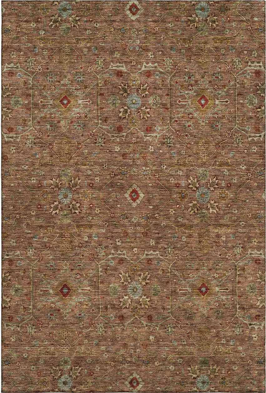 Rust Gold And Blue Oriental Washable Area Rug With UV Protection Photo 1