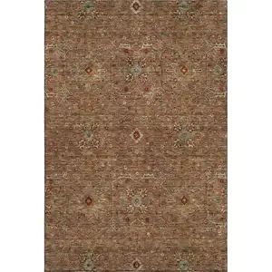 Photo of Rust Gold And Blue Oriental Washable Area Rug With UV Protection