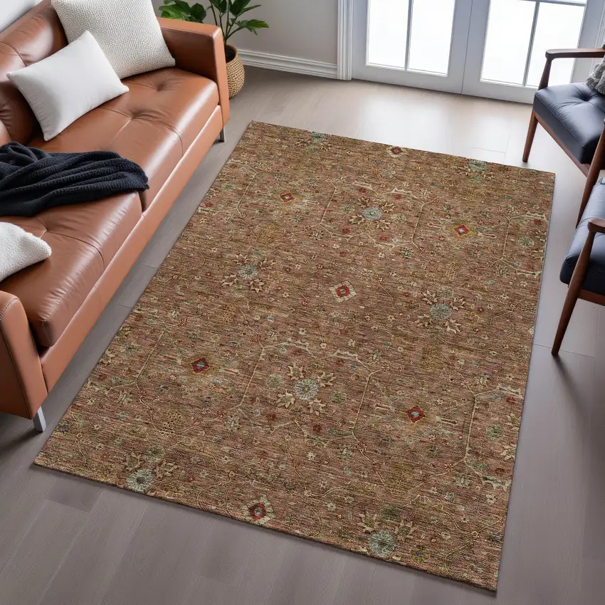 Rust Gold And Blue Oriental Washable Area Rug With UV Protection Photo 5