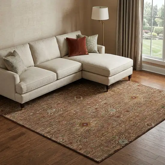 Rust Gold And Blue Oriental Washable Area Rug With UV Protection Photo 1