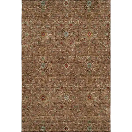 Rust Gold And Blue Oriental Washable Area Rug With UV Protection Photo 1