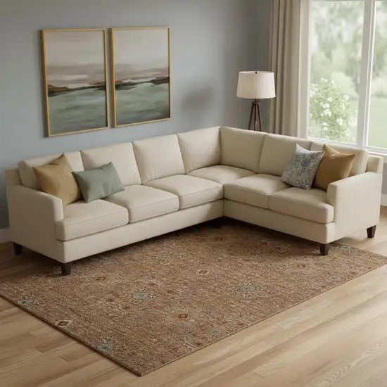 Rust Gold And Blue Oriental Washable Area Rug With UV Protection Photo 2