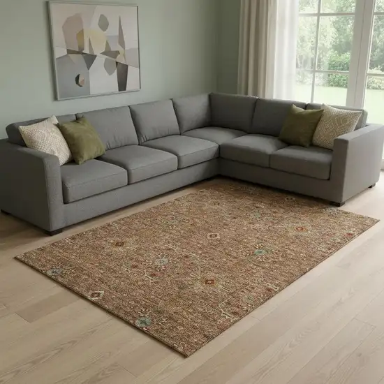 Rust Gold And Blue Oriental Washable Area Rug With UV Protection Photo 2