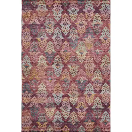 Rust Gold And Gray Ikat Washable Area Rug With UV Protection Photo 1