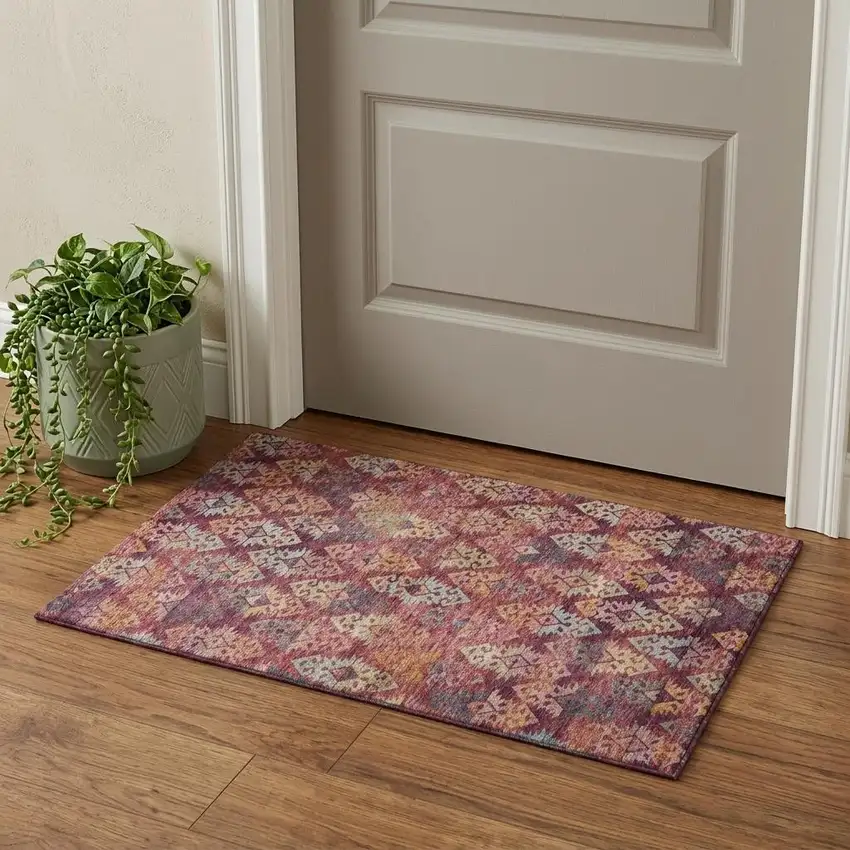Rust Gold And Gray Ikat Washable Area Rug With UV Protection Photo 1