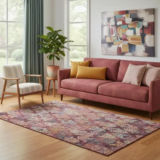 Rust Gold And Gray Ikat Washable Area Rug With UV Protection Photo 2