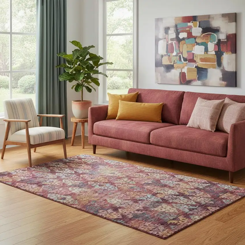 Rust Gold And Gray Ikat Washable Area Rug With UV Protection Photo 2