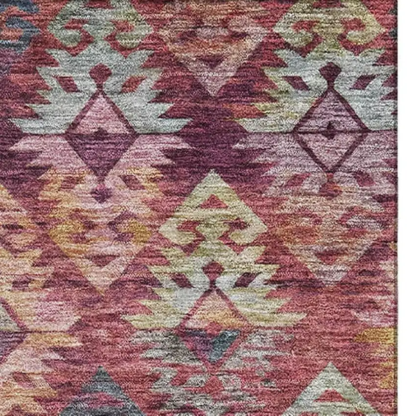 Rust Gold And Gray Ikat Washable Area Rug With UV Protection Photo 3