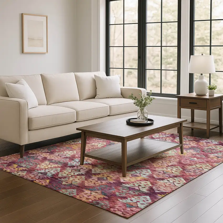 Rust Gold And Gray Ikat Washable Area Rug With UV Protection Photo 4