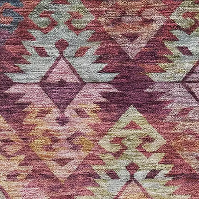 Rust Gold And Gray Ikat Washable Area Rug With UV Protection Photo 2