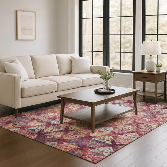 Rust Gold And Gray Ikat Washable Area Rug With UV Protection Photo 4