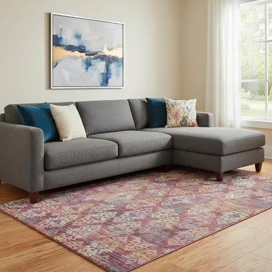 Rust Gold And Gray Ikat Washable Area Rug With UV Protection Photo 2