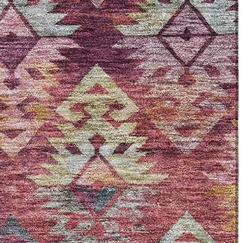 Rust Gold And Gray Ikat Washable Area Rug With UV Protection Photo 3