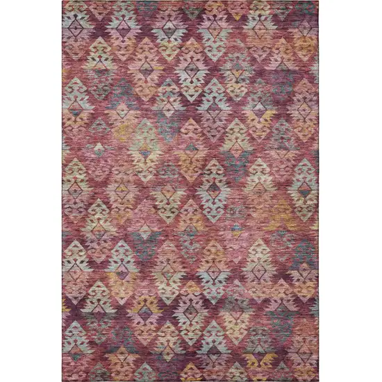 Rust Gold And Gray Ikat Washable Area Rug With UV Protection Photo 3