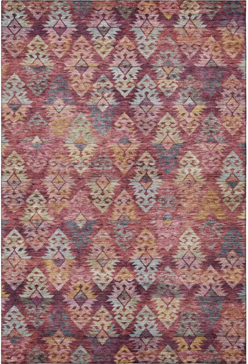Rust Gold And Gray Ikat Washable Area Rug With UV Protection Photo 3