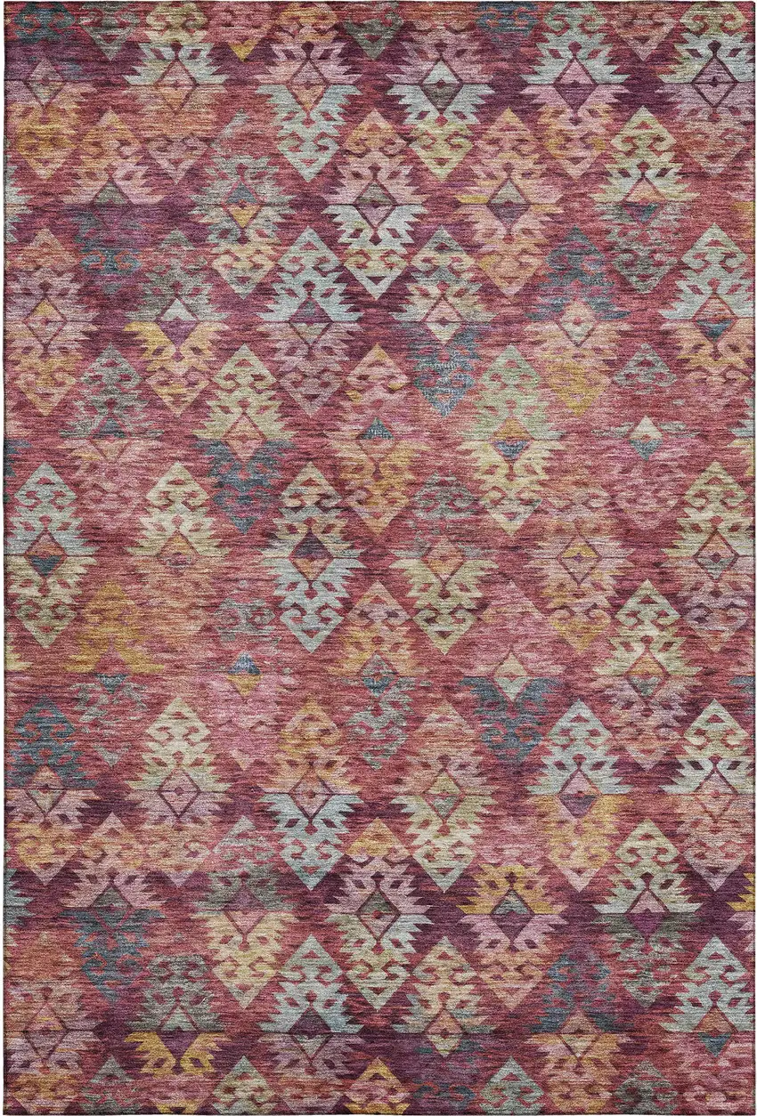 Rust Gold And Gray Ikat Washable Area Rug With UV Protection Photo 1