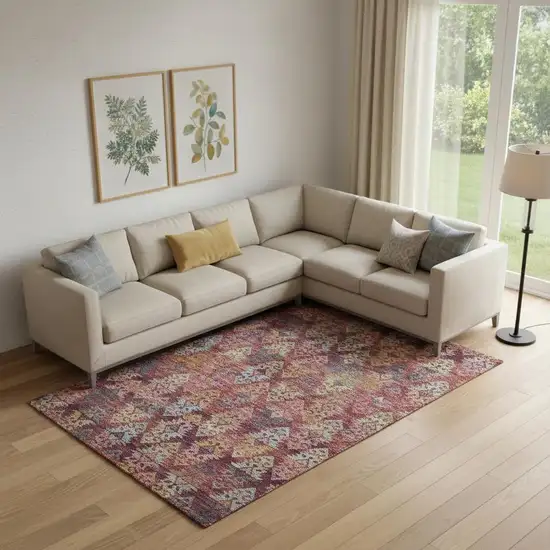 Rust Gold And Gray Ikat Washable Area Rug With UV Protection Photo 2