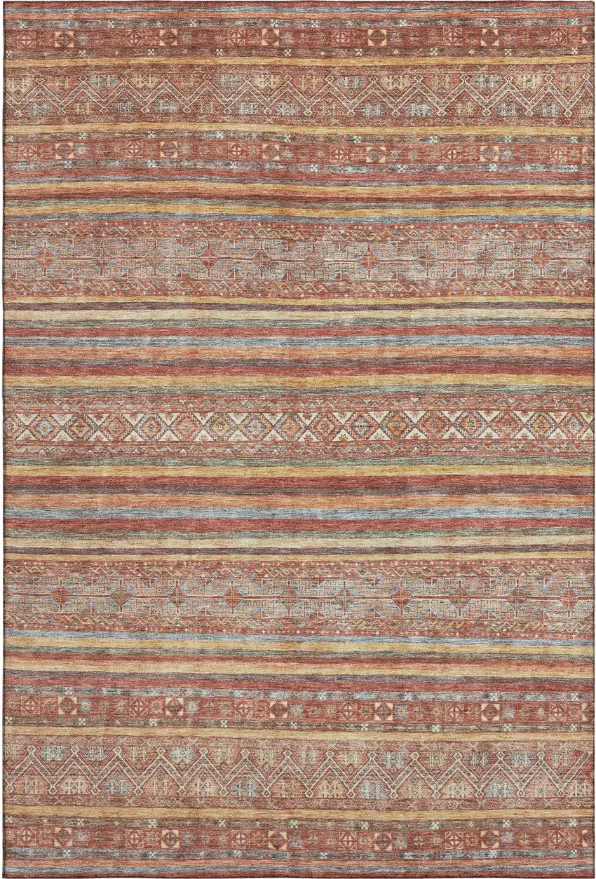 Rust Gold And Gray Striped Washable Area Rug With UV Protection Photo 3