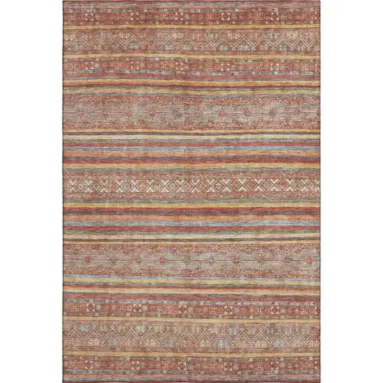 Rust Gold And Gray Striped Washable Area Rug With UV Protection Photo 3