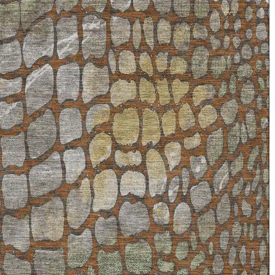 Rust Gold And Green Abstract Geometric Washable Area Rug With UV Protection Photo 3