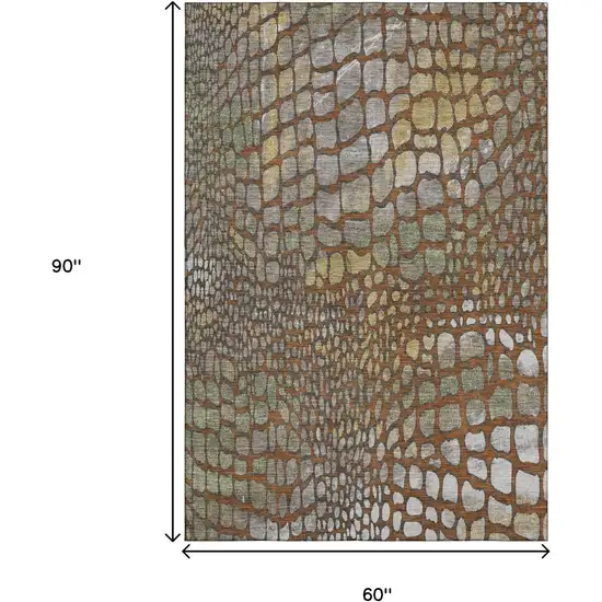Rust Gold And Green Abstract Geometric Washable Area Rug With UV Protection Photo 8