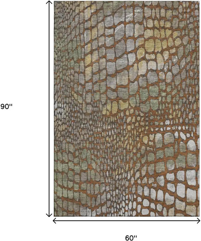 Rust Gold And Green Abstract Geometric Washable Area Rug With UV Protection Photo 8
