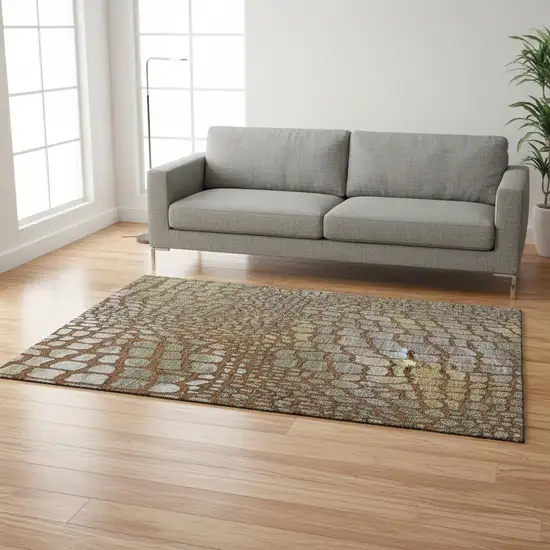 Rust Gold And Green Abstract Geometric Washable Area Rug With UV Protection Photo 2