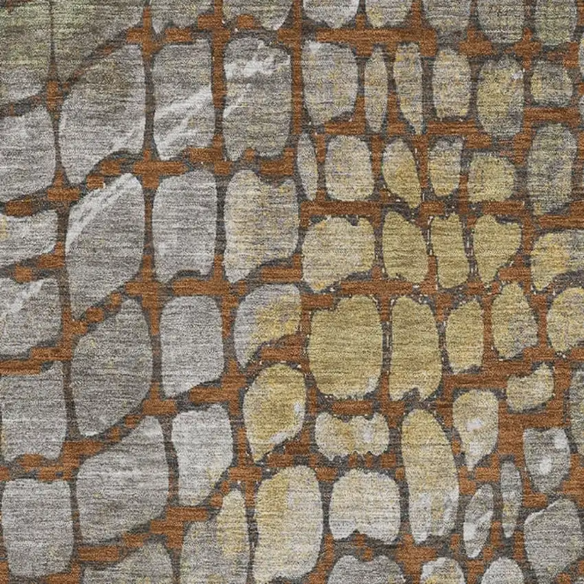 Rust Gold And Green Abstract Geometric Washable Area Rug With UV Protection Photo 2