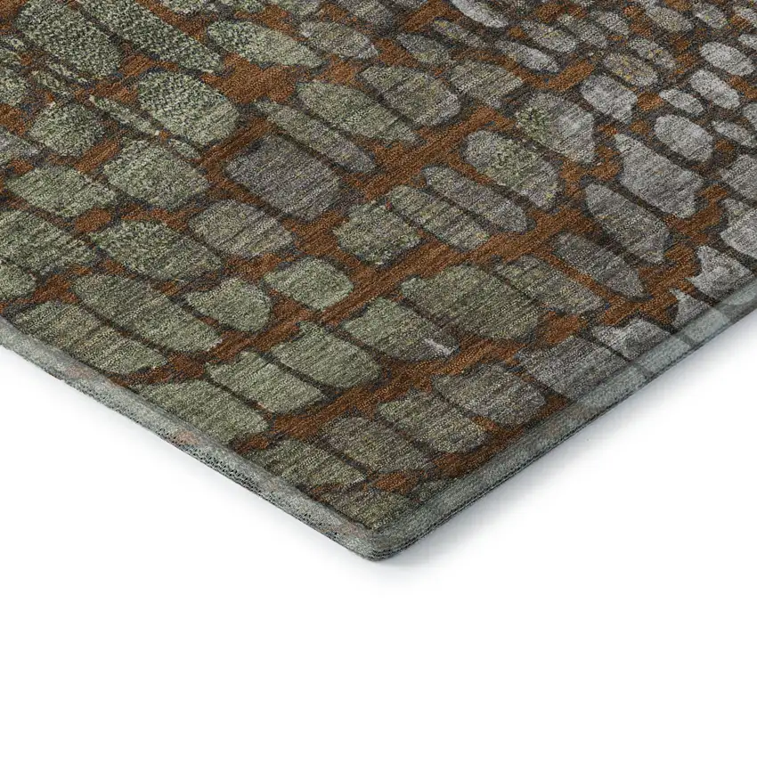 Rust Gold And Green Abstract Geometric Washable Area Rug With UV Protection Photo 7