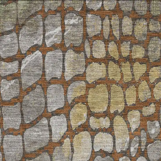 Rust Gold And Green Abstract Geometric Washable Area Rug With UV Protection Photo 2