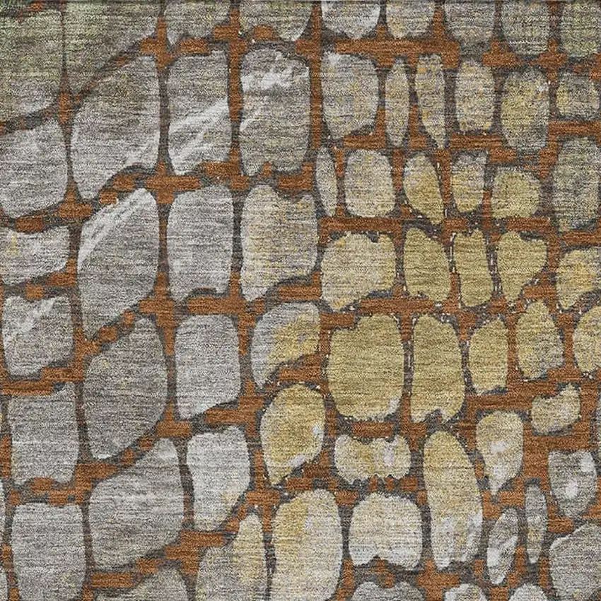 Rust Gold And Green Abstract Geometric Washable Area Rug With UV Protection Photo 2