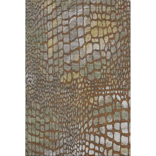 Rust Gold And Green Abstract Geometric Washable Area Rug With UV Protection Photo 1