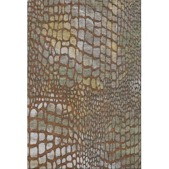 Rust Gold And Green Abstract Geometric Washable Area Rug With UV Protection Photo 3