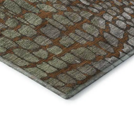 Rust Gold And Green Abstract Geometric Washable Area Rug With UV Protection Photo 7