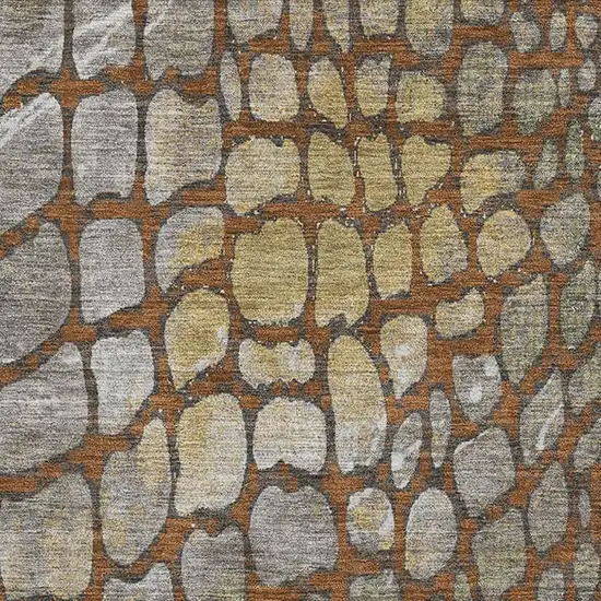 Rust Gold And Green Abstract Geometric Washable Area Rug With UV Protection Photo 2