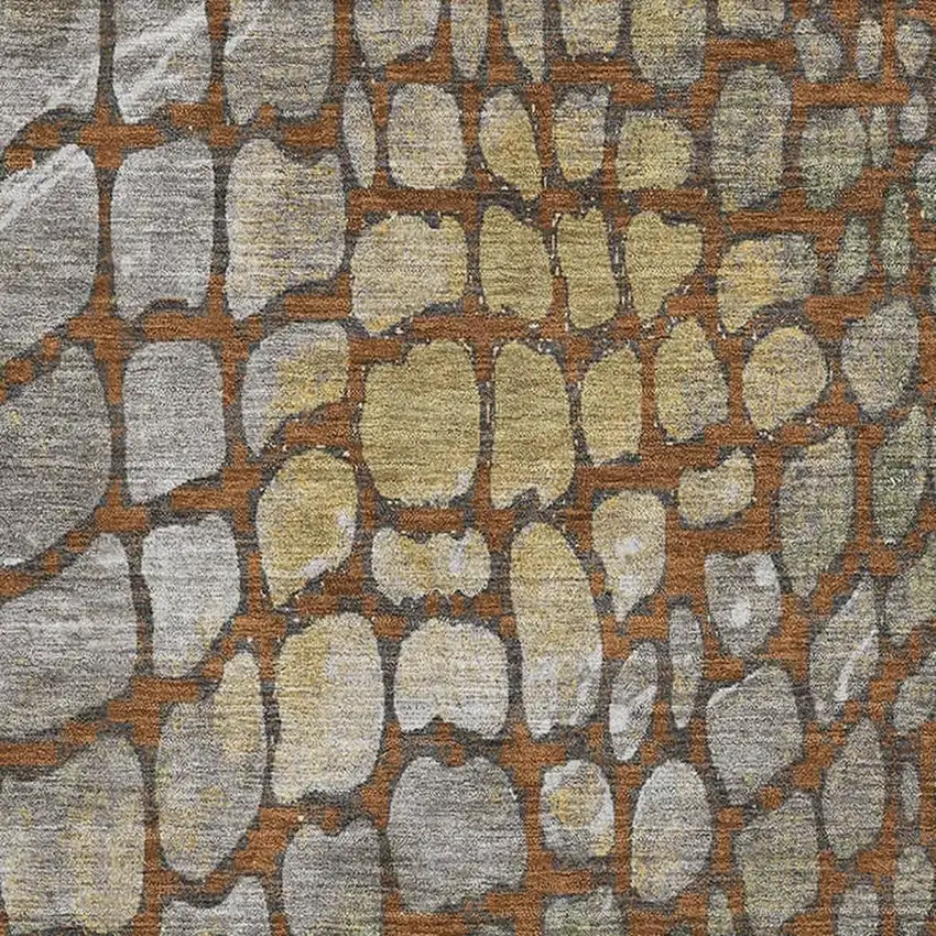 Rust Gold And Green Abstract Geometric Washable Area Rug With UV Protection Photo 2