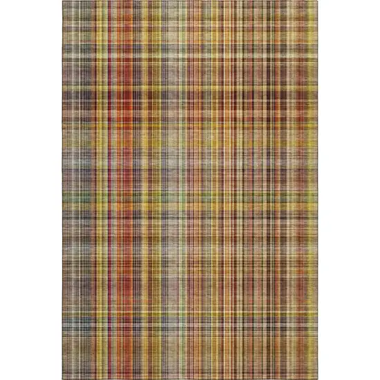Rust Gold And Green Plaid Washable Area Rug With UV Protection Photo 1