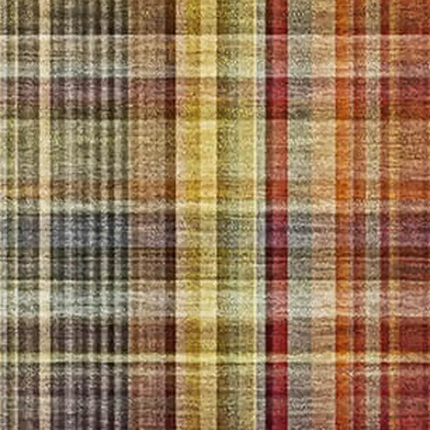 Rust Gold And Green Plaid Washable Area Rug With UV Protection Photo 3