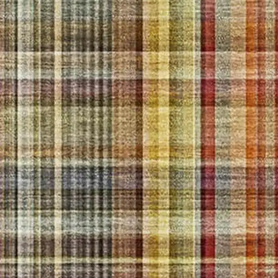 Rust Gold And Green Plaid Washable Area Rug With UV Protection Photo 3