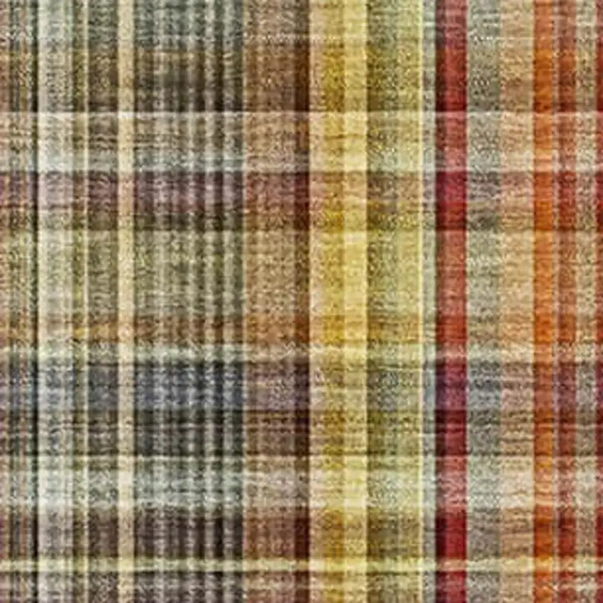Rust Gold And Green Plaid Washable Area Rug With UV Protection Photo 3