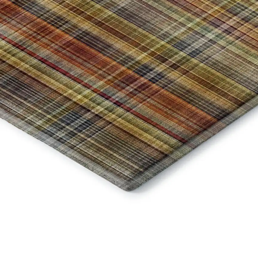 Rust Gold And Green Plaid Washable Area Rug With UV Protection Photo 6
