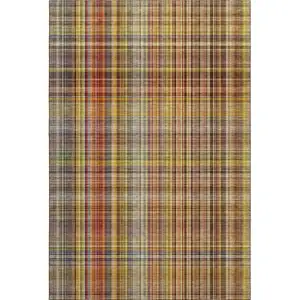 Photo of Rust Gold And Green Plaid Washable Area Rug With UV Protection