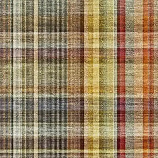 Rust Gold And Green Plaid Washable Area Rug With UV Protection Photo 3