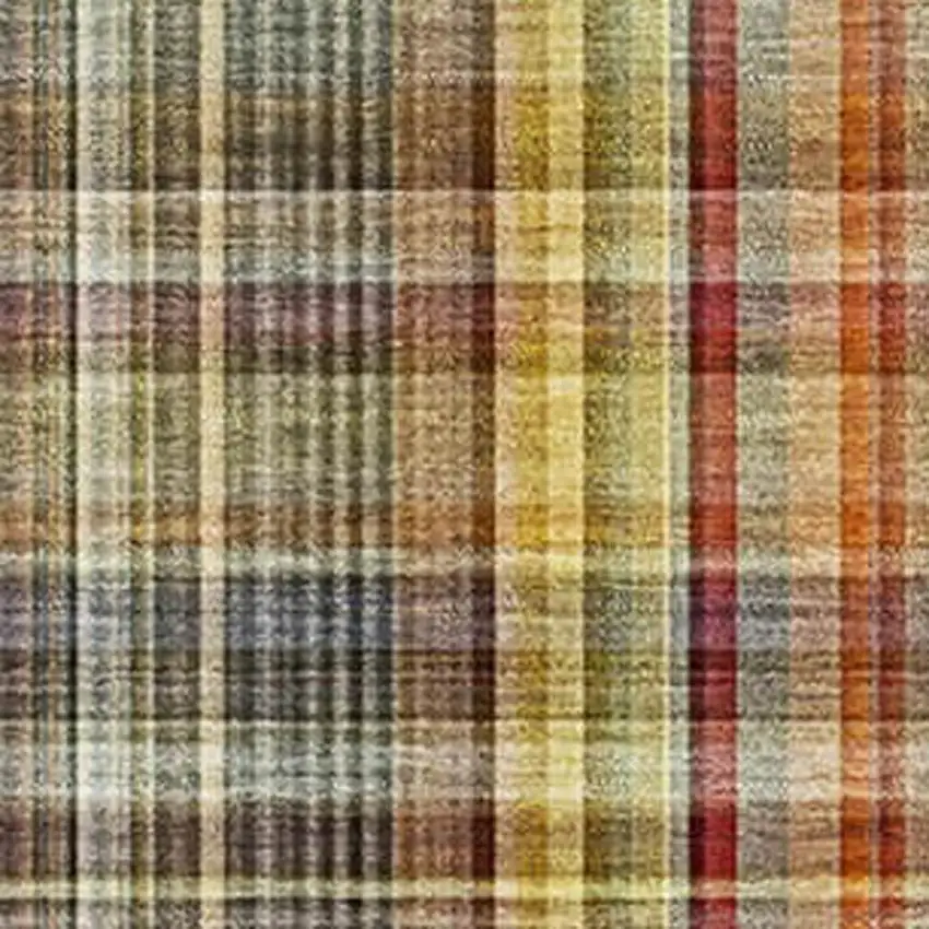 Rust Gold And Green Plaid Washable Area Rug With UV Protection Photo 3