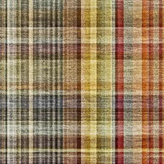 Rust Gold And Green Plaid Washable Area Rug With UV Protection Photo 3