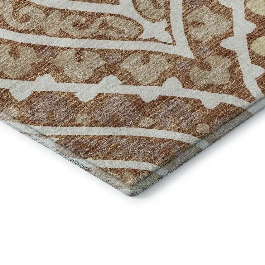 Rust Gold And Ivory Diamond Washable Area Rug With UV Protection Photo 8