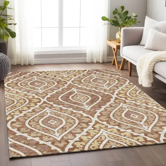 Rust Gold And Ivory Diamond Washable Area Rug With UV Protection Photo 5